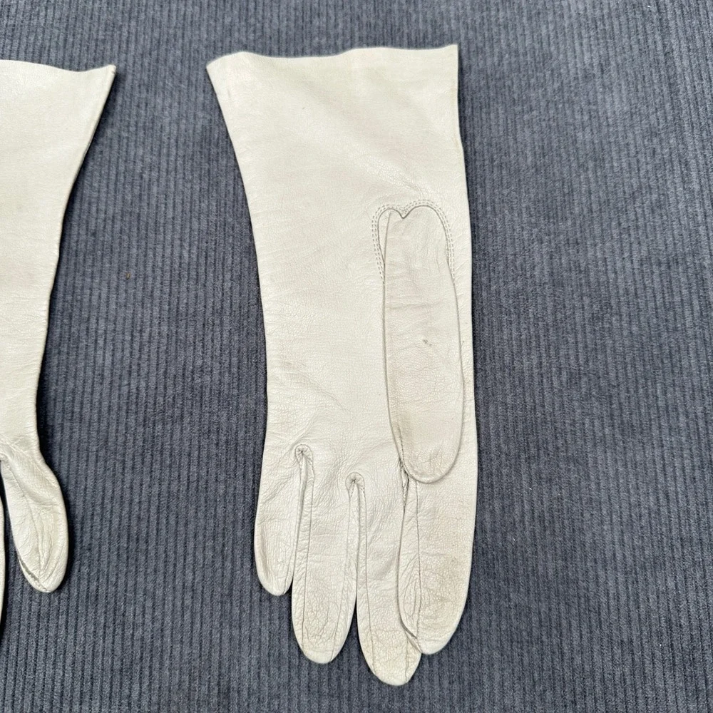 Vintage Cream‎ Leather Dress Gloves Mid Length Three Point Stitch Off White